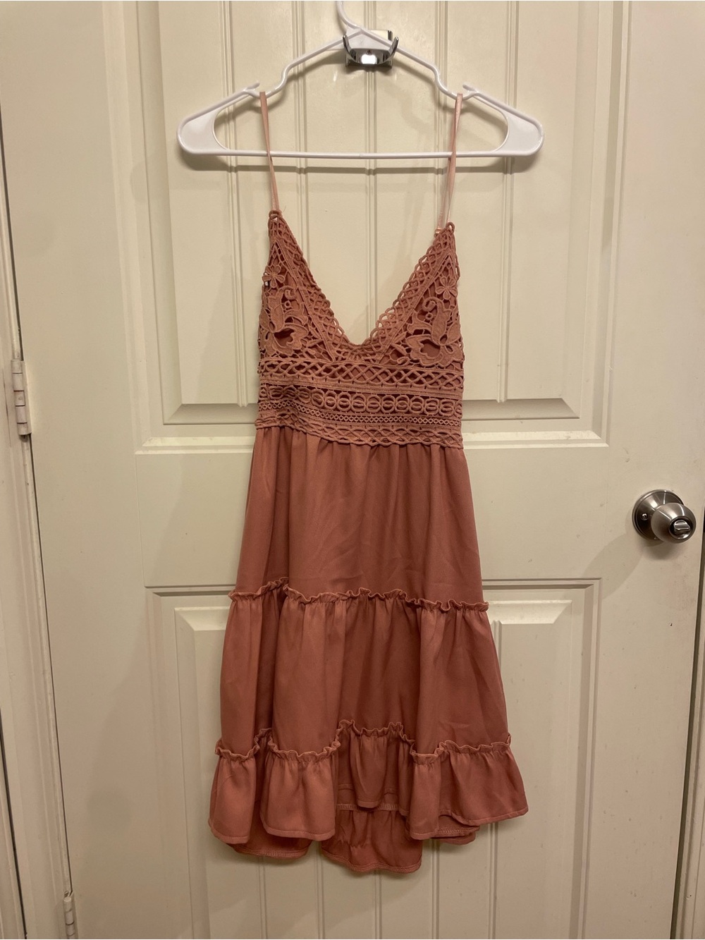 Crochet-Top Spaghetti Strap Dress in Dusty Rose